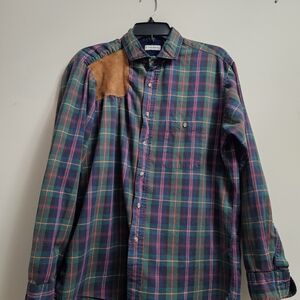 Vintage Creighton Plaid Flannel Shooting Shirt Suede Patch Made in USA Large